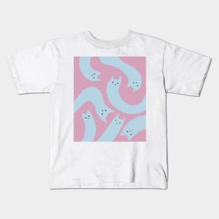 cat pattern aesthetic illustration pink blue Kids T-Shirt